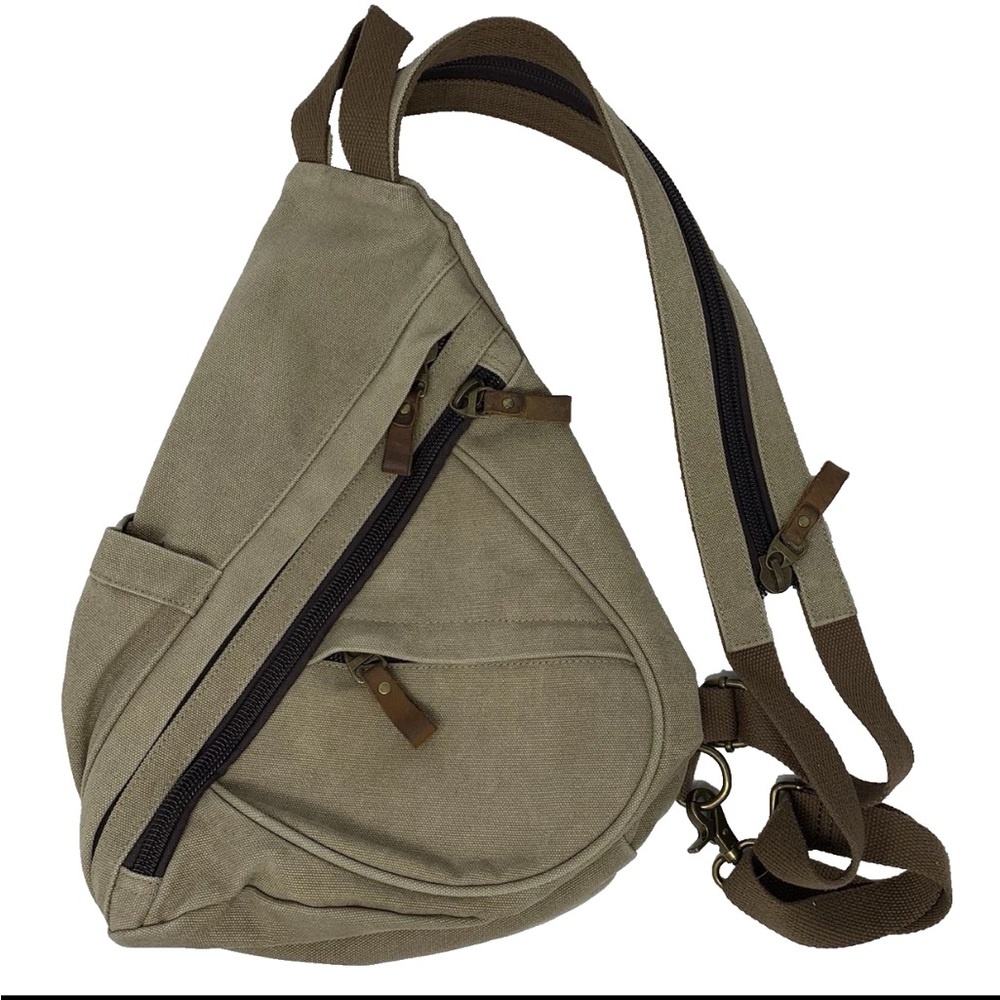 Canvas Sling Bag Unisex Khaki Crossbody Backpack Shoulder Daypack Conceal Carry